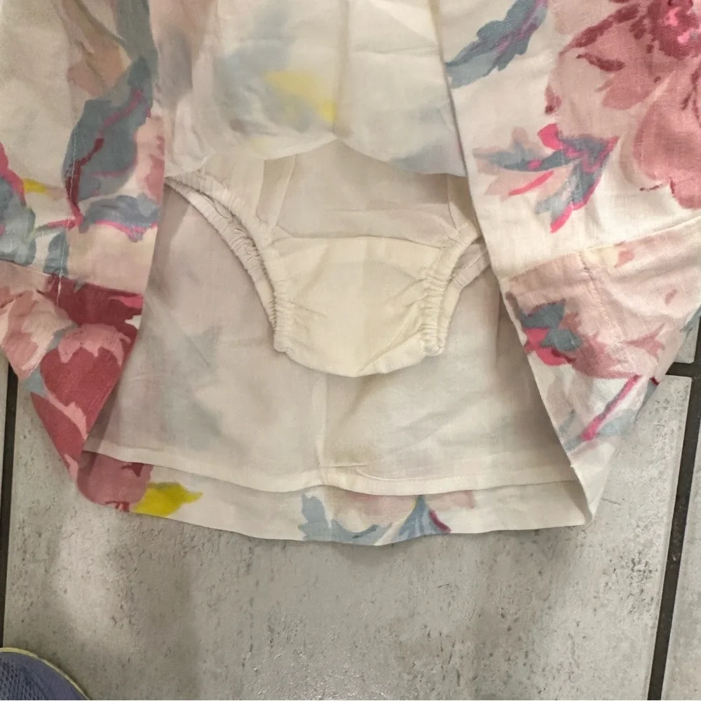 Baby Gap Floral Print Baby Dress New Girl Puff-Sleeve Dress Ivory 12-18M